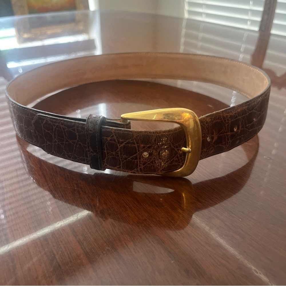 Saks Fifth Avenue Gold Buckle Brown Leather Belt